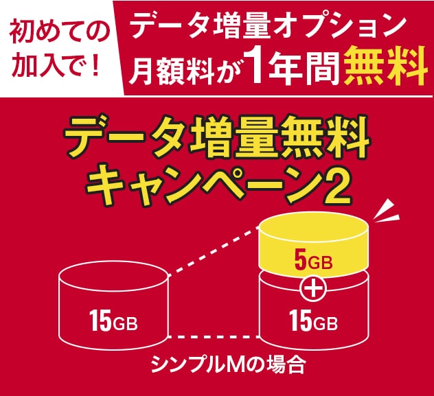 初めての加入でデータ増量オプション月額料が1年間無料！データ増量無料キャンペーン2
