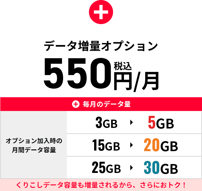 データ増量オプション550円/月